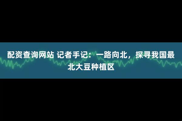 配资查询网站 记者手记：一路向北，探寻我国最北大豆种植区